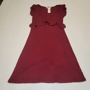Anthropologie Truly Madly Deeply Flutter Dress Esther Burgundy Size Medium NWT!
